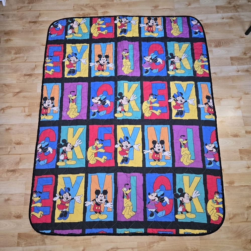 Vintage Disney Babies Light Quilted/Spread Crib Blanket Mickey Mouse and Friends